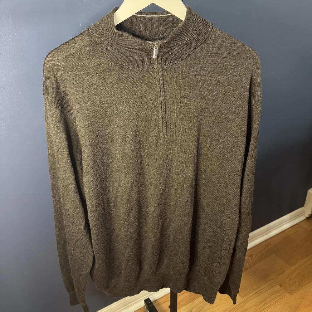 Peter Millar Merino Wool Quarter Zip Sweater Brown XXL Golf Knit Pullover
